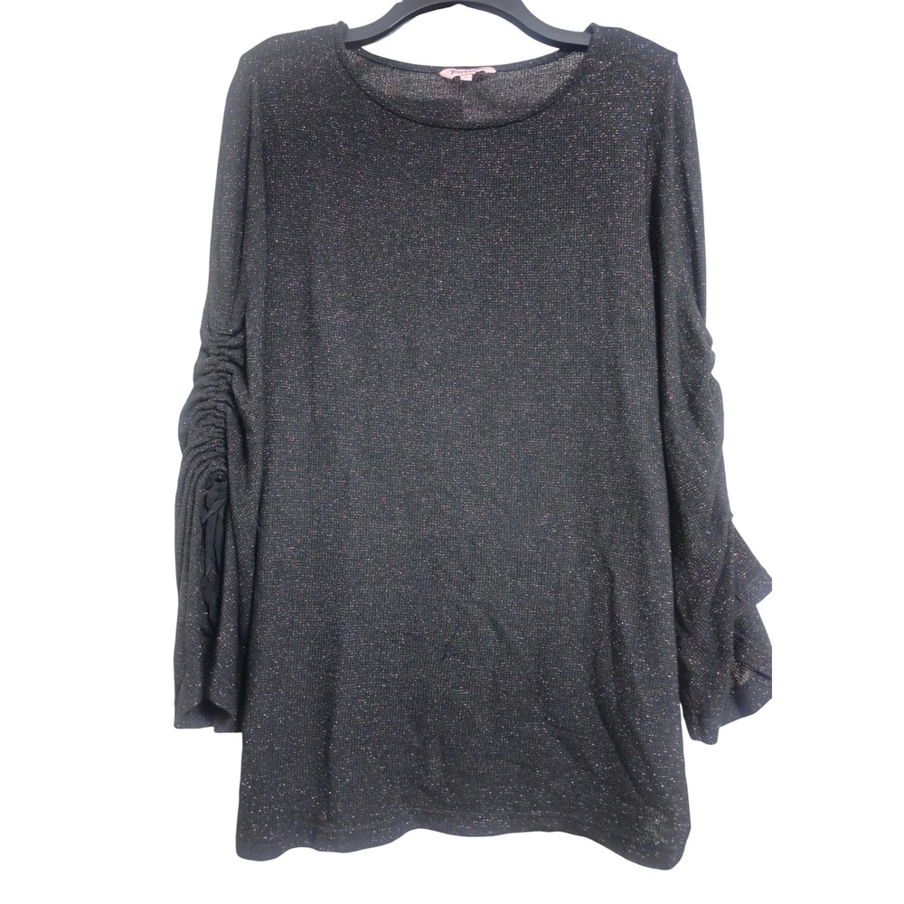 Juicy Couture Black Sparkle Ruched Sleeve Sweater Top Size L EUC